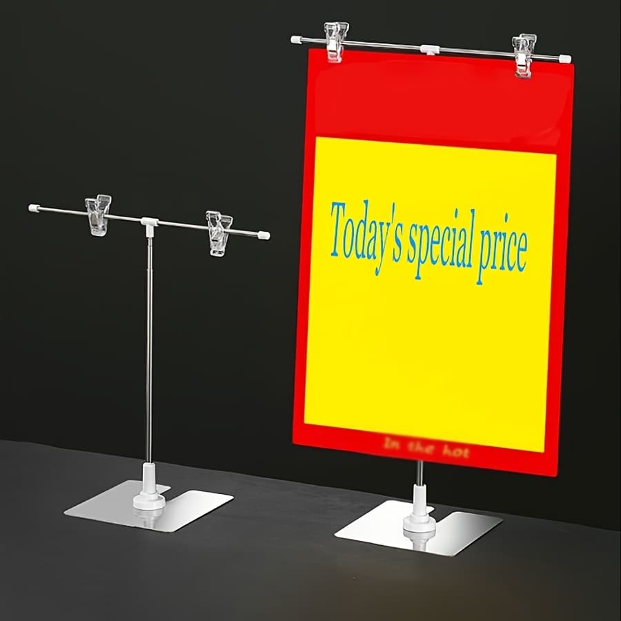 TEMU 1pc Supermarket T-shaped Telescopic Poster Stand Desktop Stainless Steel Stand Tabletop Board Shelf Advertising Poster Stand Business And Store Signage Shelf