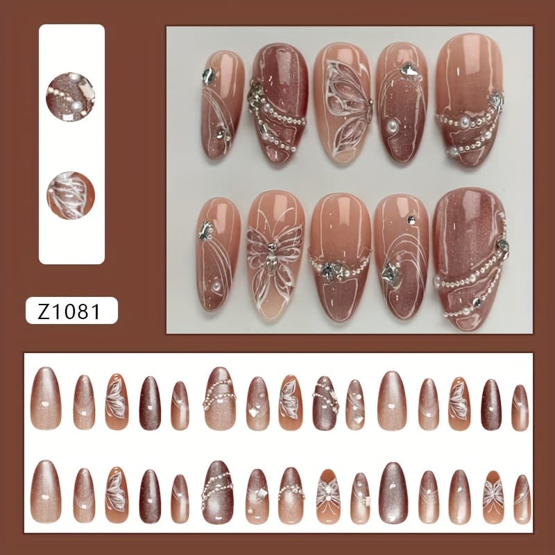 TEMU 3d Cat Eye Gradient Line Flash Diamond Pearl Western Removable Wearable Nails