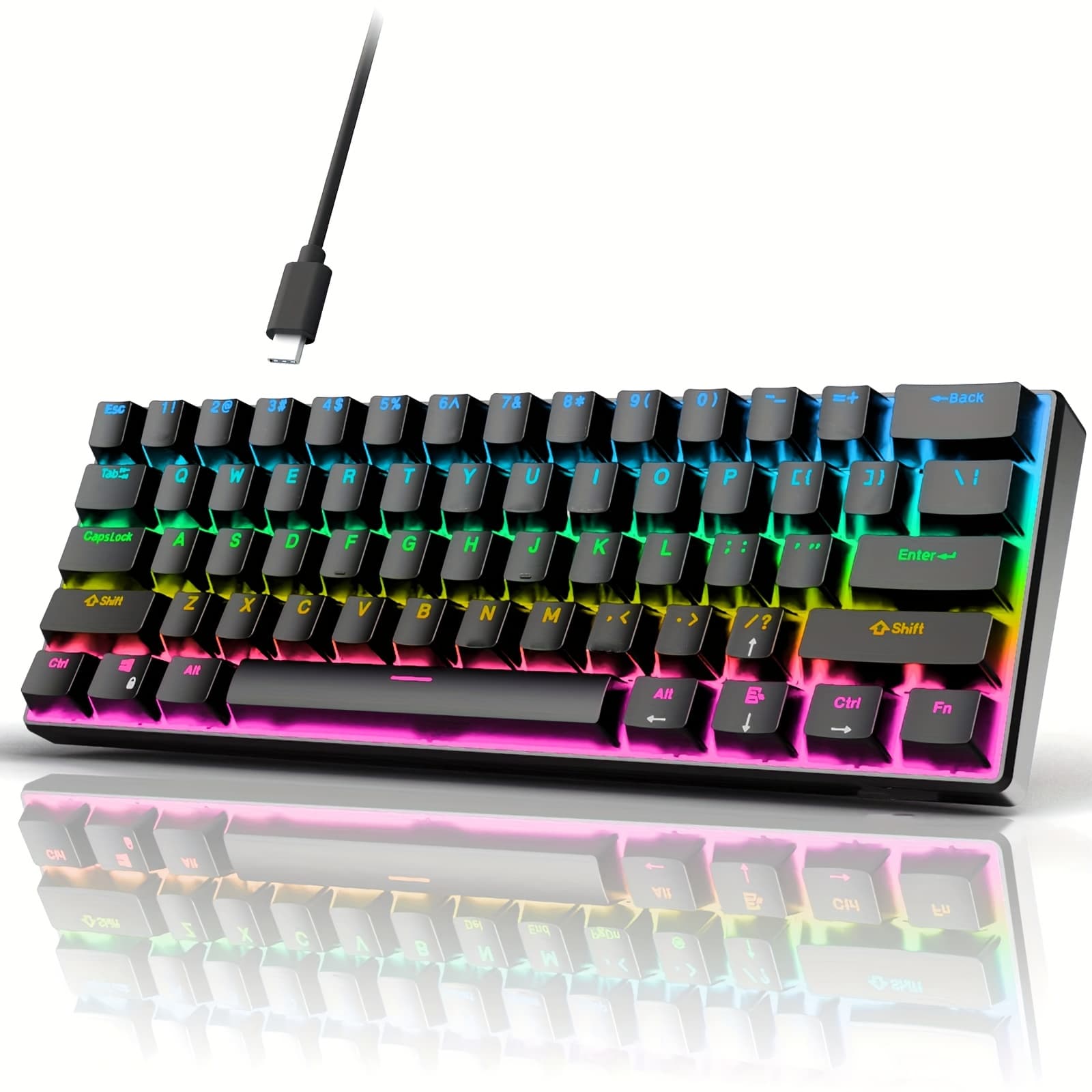 TEMU Wired 60% Mechanical Gaming Keyboard Rgb Backlit 61 Keys Ultra-compact Blue Switch