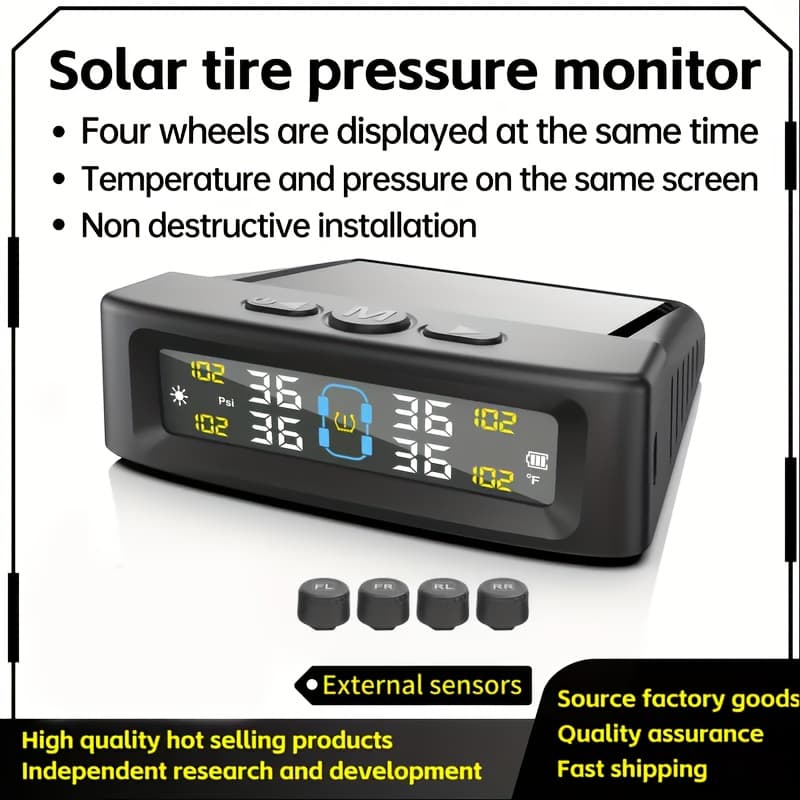 TEMU Tire Pressure Monitoring System, Universal Wireless Solar Tire Pressure Monitoring System Tpms External Sensor, Suitable For 36v And Below, Can Accurately Detect Tire Pressure