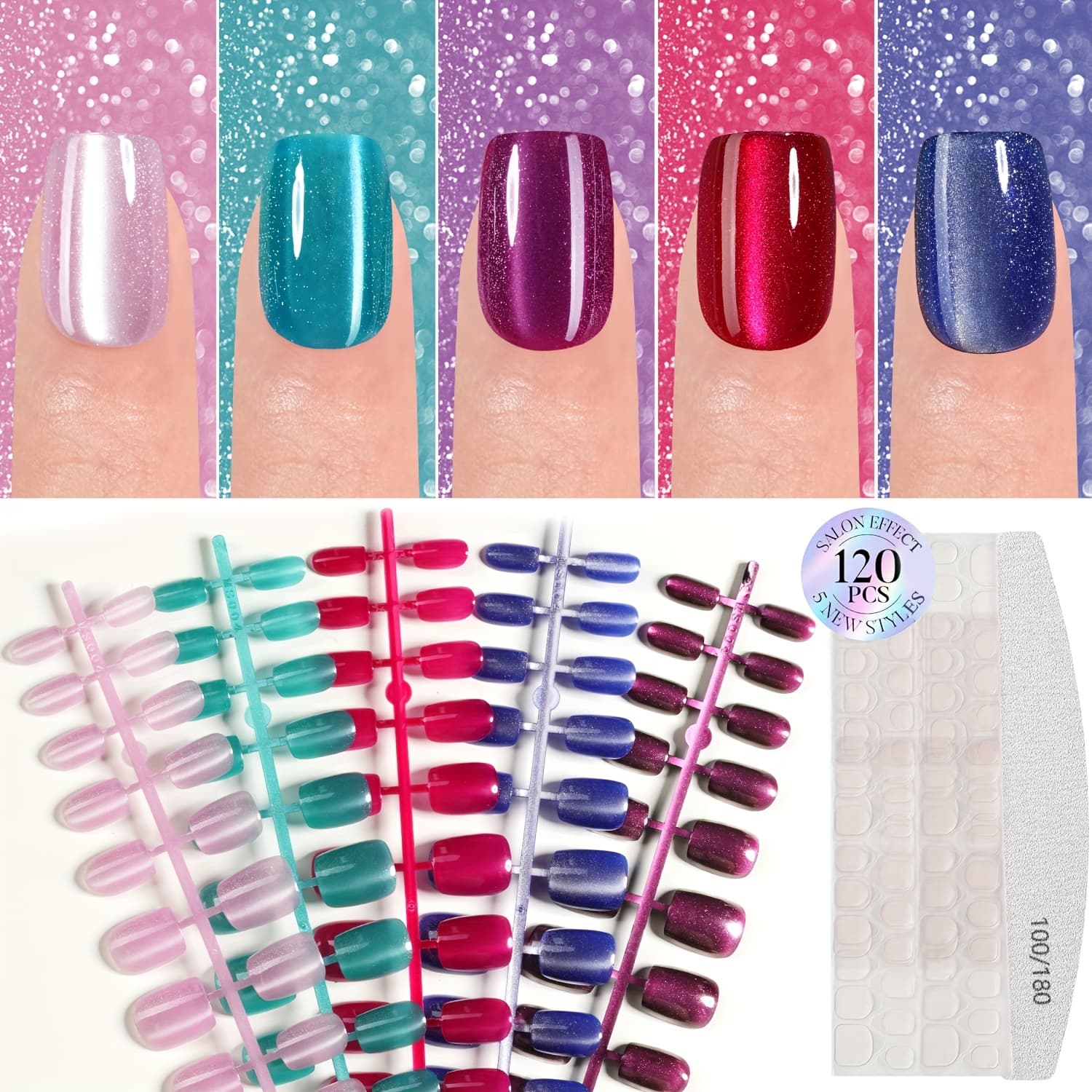 TEMU 120pcs Shiny Eye Short Press-on False Nails, 15 Sizes Of False Nail Patches, Soft Gel False Nails, Glossy Full-cover Removable Nails, Suitable For Women's, Nail Decorations For Festival Parties