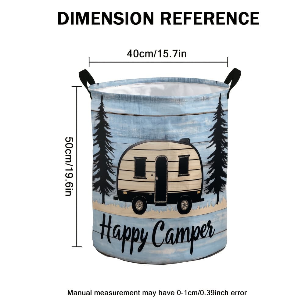 TEMU 1pc Of Joy 2d Flat Design Laundry Basket – Collapsible Round Container With Handles, Made Of Polyester, Ideal For Organizing Bathrooms And Storing Clothes, Shelf Baskets