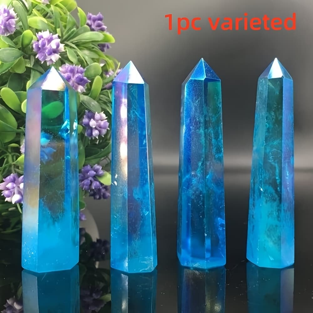 TEMU 1pc Random Pattern Aura Blue , Natural Crystal Obelisk For Home Office Desk Decor, Gift For Collectors