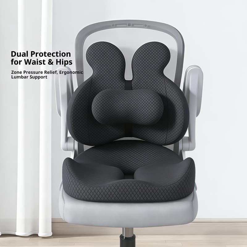 TEMU 3pcs Set - Ergonomic Office Chair Cushion+lumbar Spine Cushion, Anti Slip Breathable , Home Office Chair Cushion For Correcting Posture And Back Discomfort - Christmas Gift