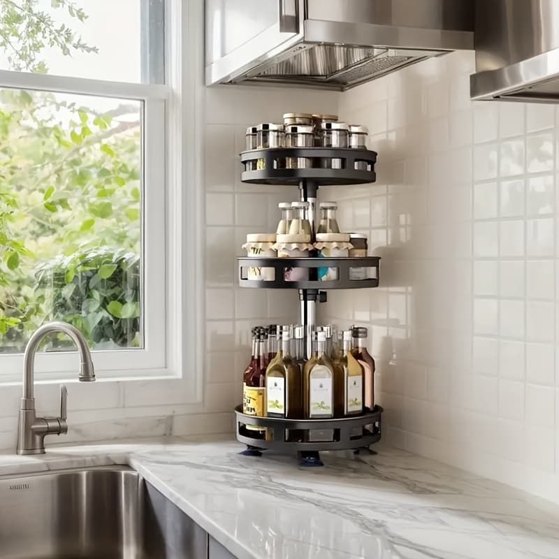 TEMU 3-tier Rotating Kitchen Spice Rack, Metal Turntable, Rotating Spice And Seasoning Storage Rack, Kitchen Spice Jar Organizer, Kitchen Accessories