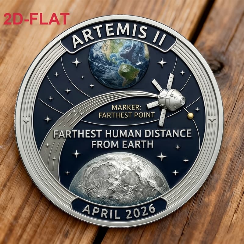 TEMU 2d Flat, 2d Flat Ii Space Commemorative Coin Human Record Distance Milestone Souvenir Collectible Figurines Replica, 2d Flat