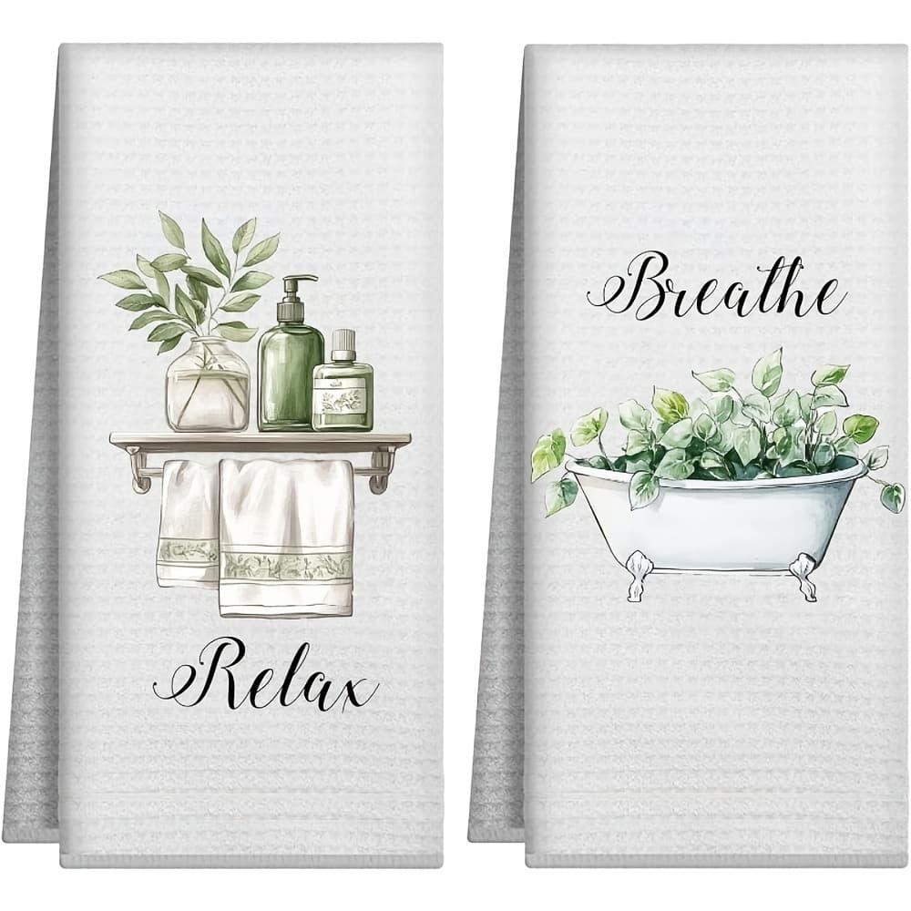 TEMU 2-pack Greenery Bathtub Towels | 16x24 Inch Farmhouse Decor, Machine Washable, , For Bathroom, Kitchen, Country Home Decor, Cleaning Cloth