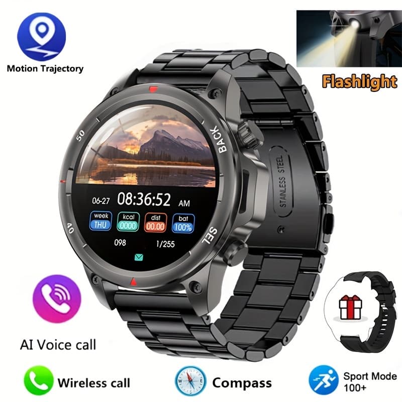 TEMU 2024 New Gps Motion Trajectory Smart Watch For Men Led Lighting 360*360 Hd Screen Wireless Call Nfc Smartwatch, Compass Sport Fitness Watches Outdoor Watch For Men Father's Day Gift