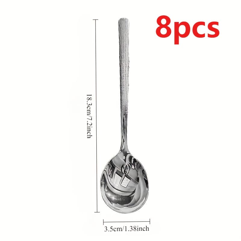 TEMU 8pcs Stainless Steel Hammering Spoon Set - Suitable For Soup, Catering And Kitchen Use