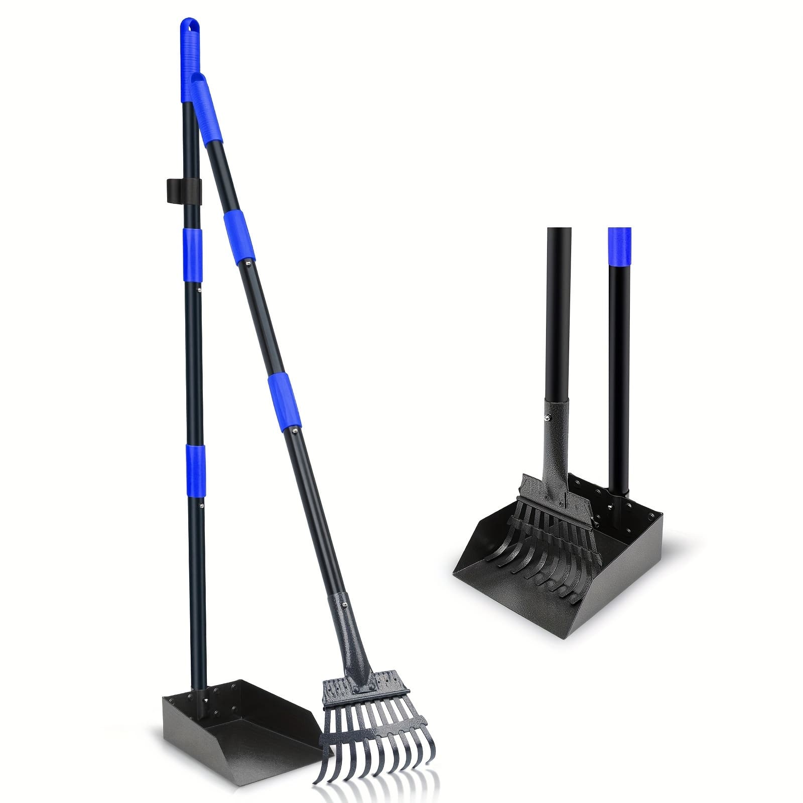 TEMU Pooper Scooper, Dog Pooper Scooper Tray And Rake Set With Adjustable Stainless Steel Long Handle For Large Medium Small Dogs