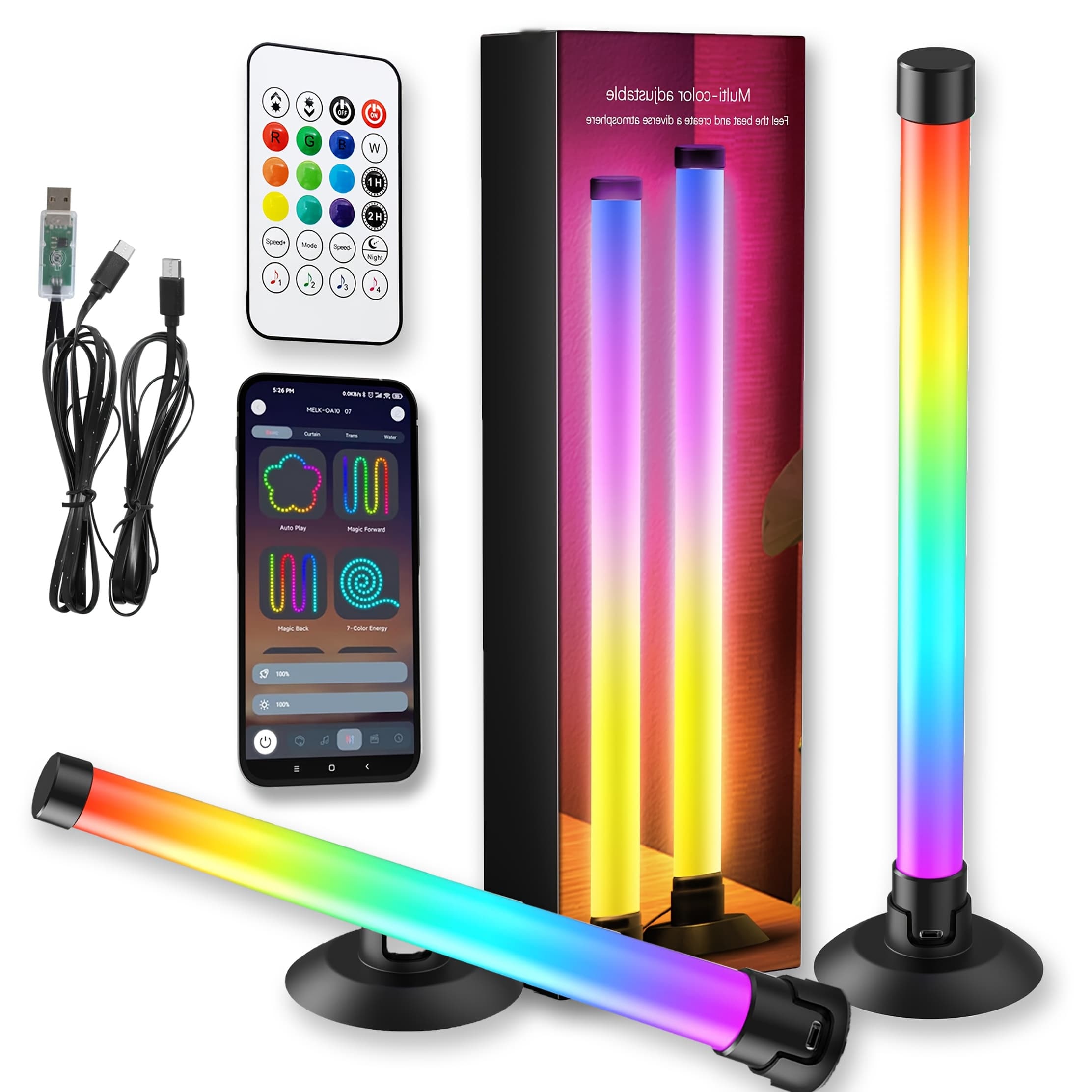TEMU 2pcs Led Light Bars For Room, Ic+rgb With App+remote Control, Dynamic Music Sync Mode, Usb Powered, Wireless, Color Changing, Dimmable, Ideal For Pc, Tv Backlight, Music Classroom, Computer Desk