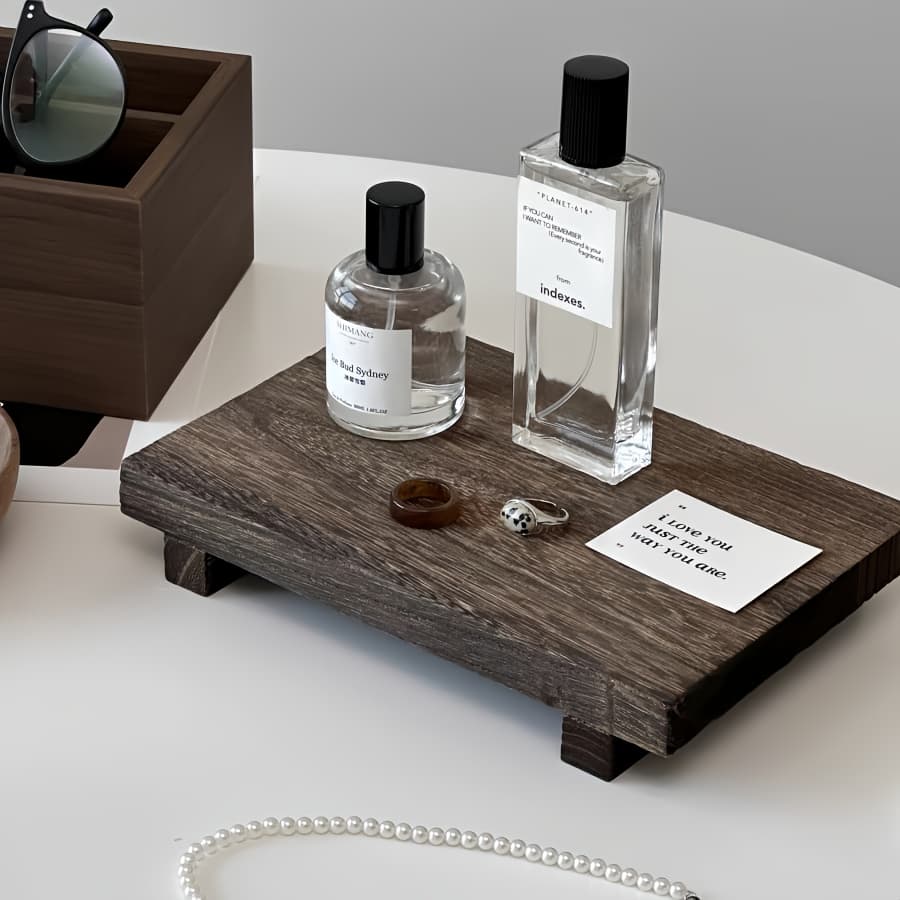 TEMU Brown Solid Wood Tray | Bathroom Tray | Desktop Decorative Traymade Of Natural Solid Wood, A Retro Atmospherehigh-quality Thickened Wood Design, , Jewelry Trays