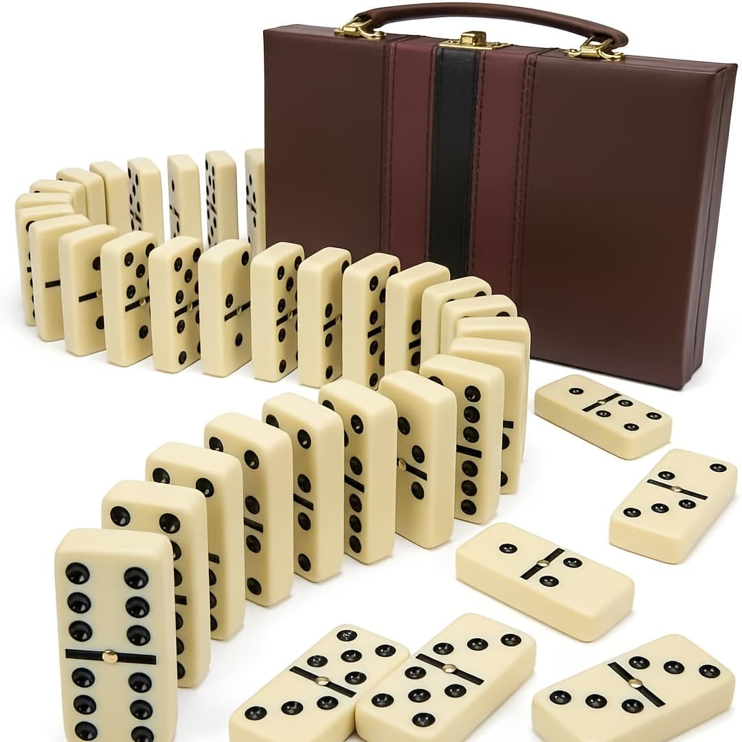 TEMU Extra Large Dominoes Set - 28 Classic White Dominoes, Storage Box, Portable Design, Perfect For Family Games, Party Games, And Team Building Activities. Board Game