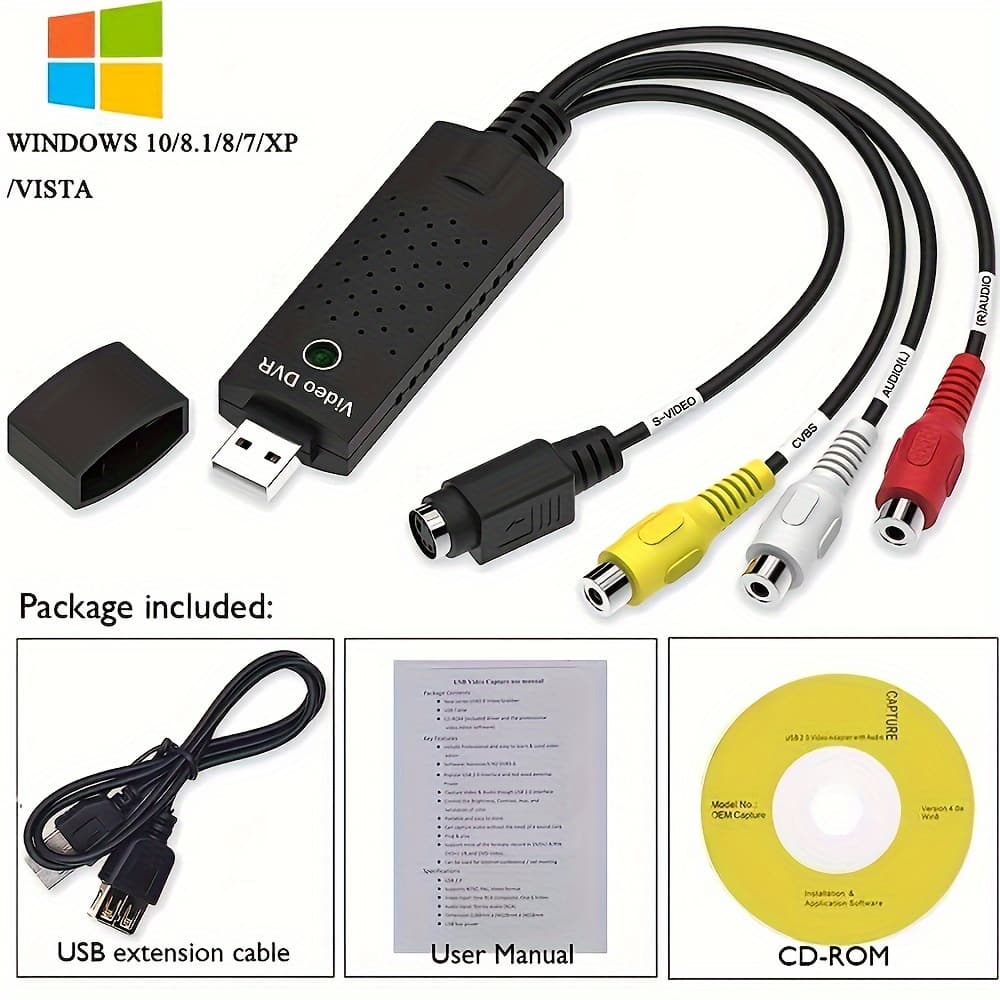 TEMU Vhs To Digital Converter, Usb 2.0 Audio Video Capture Old Vhs Mini Dv Hi8 Dvd Vcr To Digital Converter For , Pc Support Windows 2000/10/ 8/7/ Vista/xp/