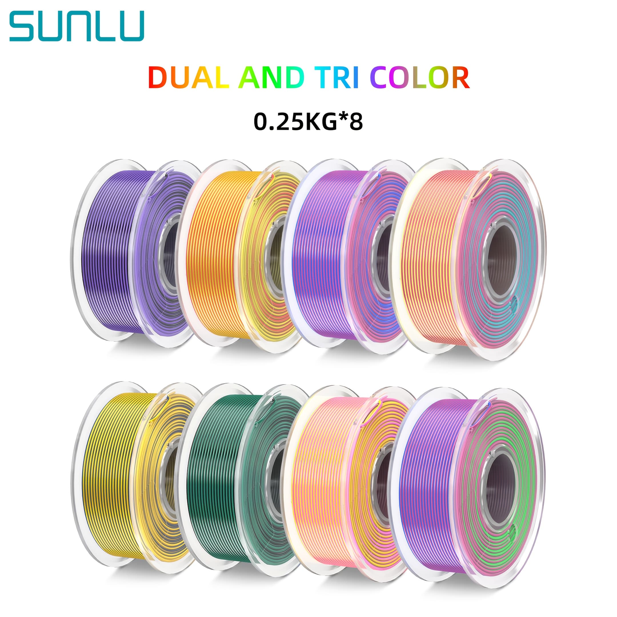 TEMU Sunlu Dual And Pla+ Filament, X 0.25kg (2kg Total) 1.75mm Gradient Shiny Pla Plus For 3d Printers, Black Golden, Black Green, , Pink Golden, Red Golden, Red Blue, Blue Green Purple, Red