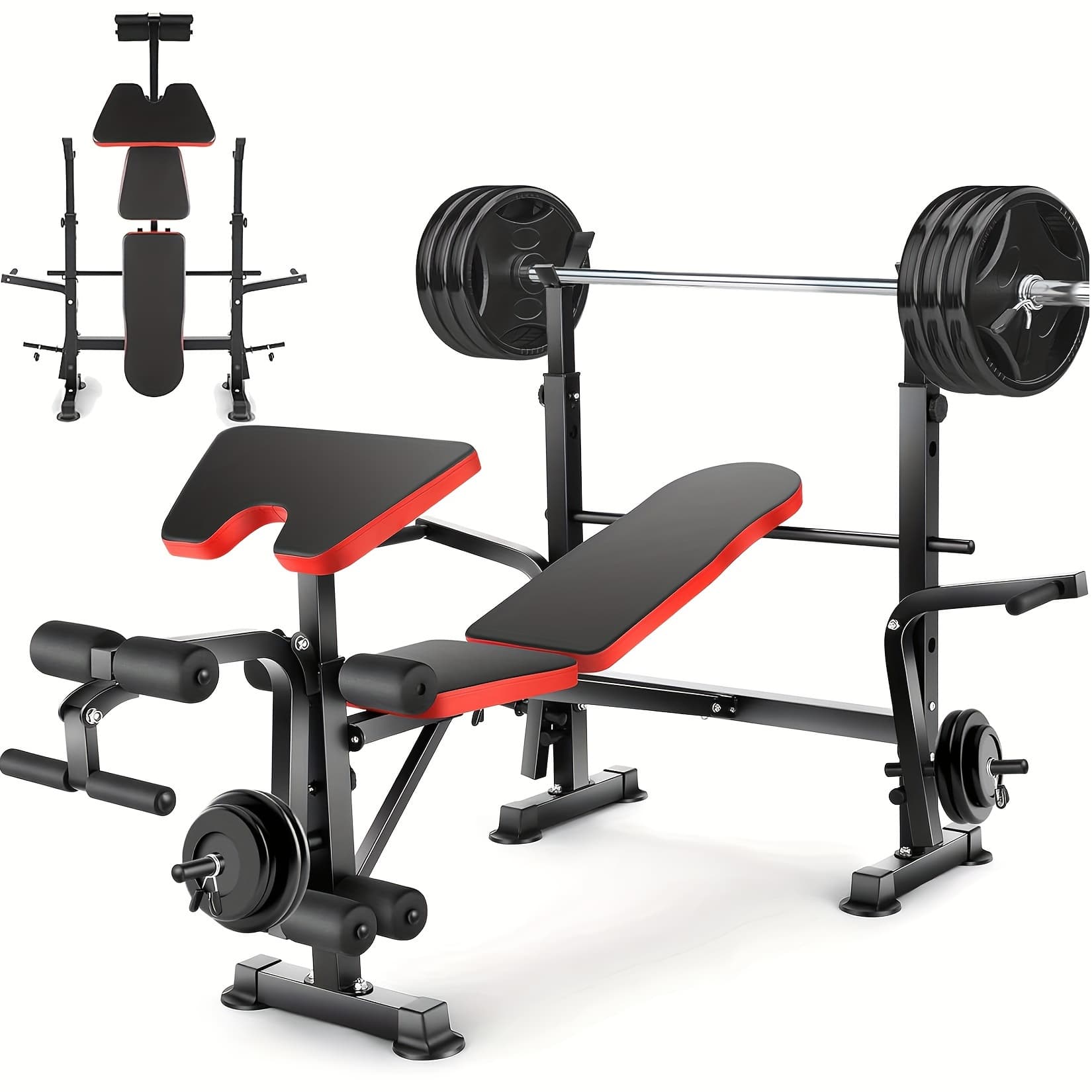 TEMU 660lbs 7in 1 Weight Bench Set With Squat Rack Leg Developer , Press Set Incline Workout Bench For Full Home Gym