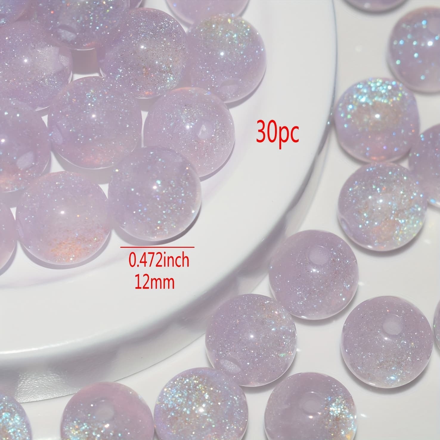TEMU 30pcs 12mm Grey Sparkle Glitter Beads - Shimmering Round Loose Beads For Making, Bracelets, Necklaces, Earrings & Keychains - Sparkle Glitter Bead Cord Accessories (30 Beads) 12mm Diameter)