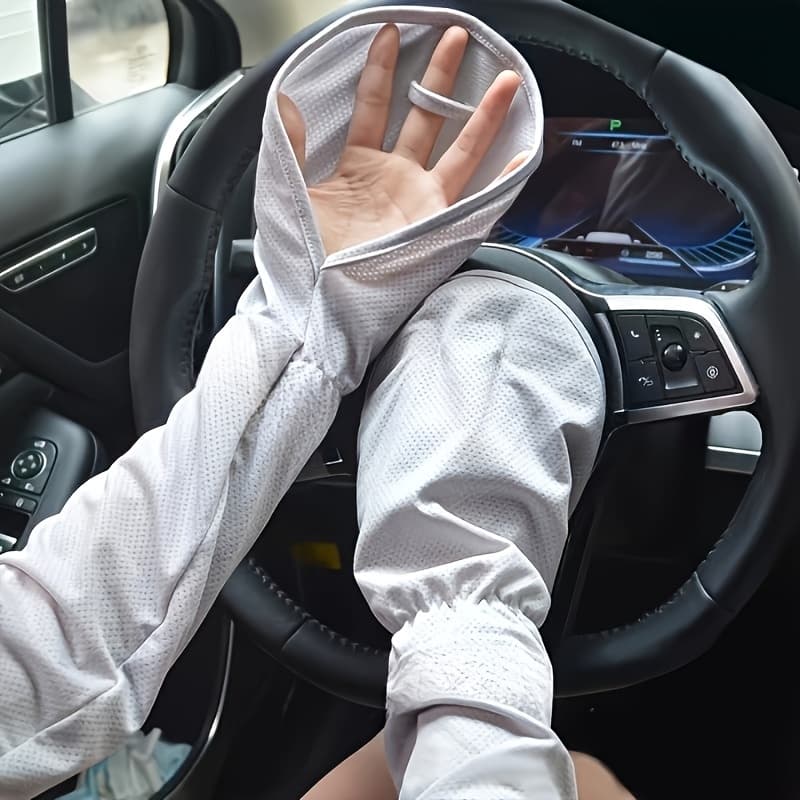 TEMU 1 Pair Of Summer Horse-shoe Sleeves, Stylish Solid-color Hosiery With Loose Hook-and-loop Arm Covers, Suitable For Women's Driving