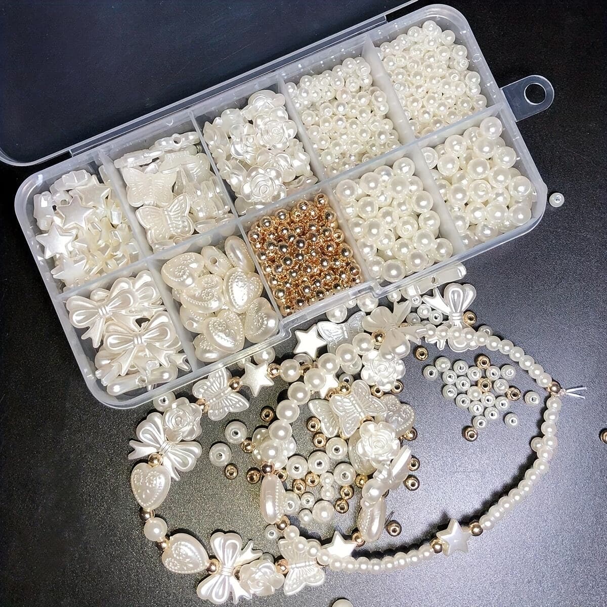 TEMU 800pcs White Mixed Acrylic Polished Loose Beads Set Elegant For Decors Handmade Craft Jewelry Making Supplies And Phone Chain