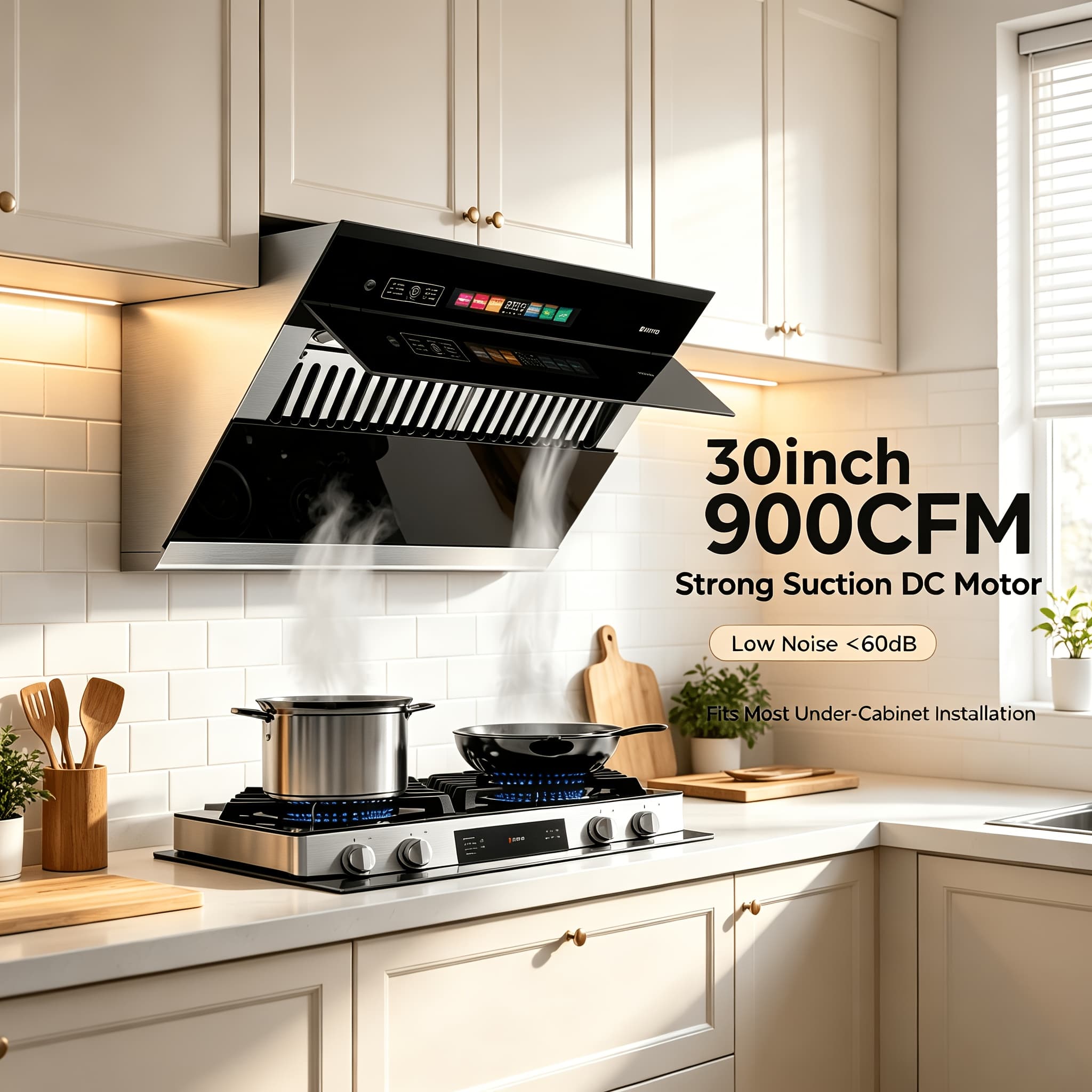 TEMU Brano Under Cabinet Range Hood - 900cfm Side-draft Kitchen Vent Hood, Smart Voice/gesture/touch Control, Ducted/ductless Convertible ( In 30-inch And 36-inch Widths)