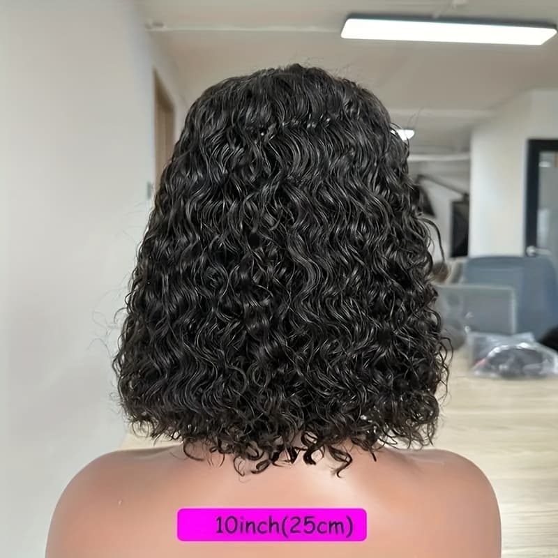 TEMU Easy-to-wear Bob Wig For Women - 4x4 Lace Front, Pre- & Pre-cut, 150% Density Natural Hair, No Glue Needed, Short Afro Style With Curls, Hair Wig