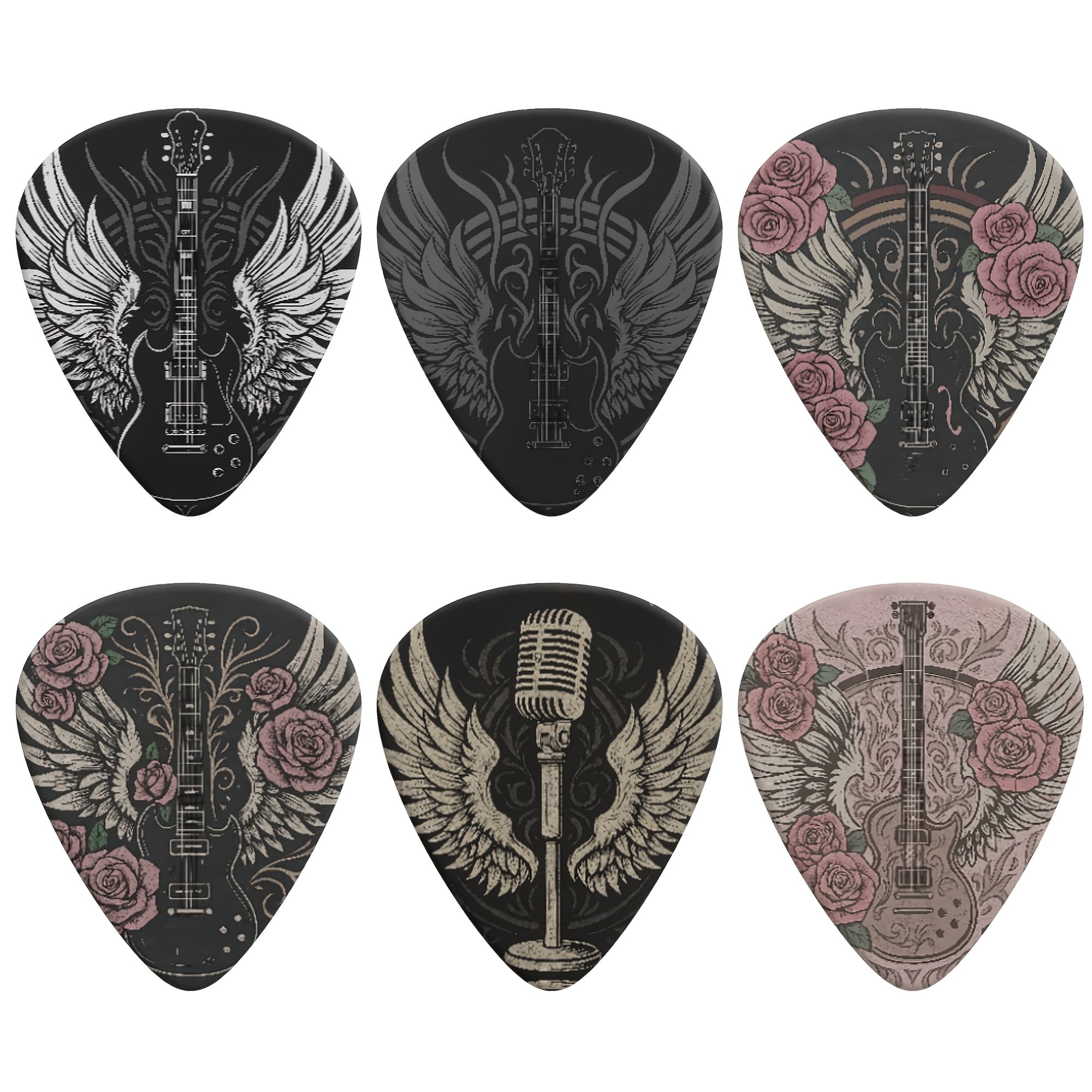 TEMU 6pcs Guitar Picks Retro Floral Print, 6 Different Colorful Guitar Pick Plectrums For Electric, Acoustic, Or Guitar, , Men And Men