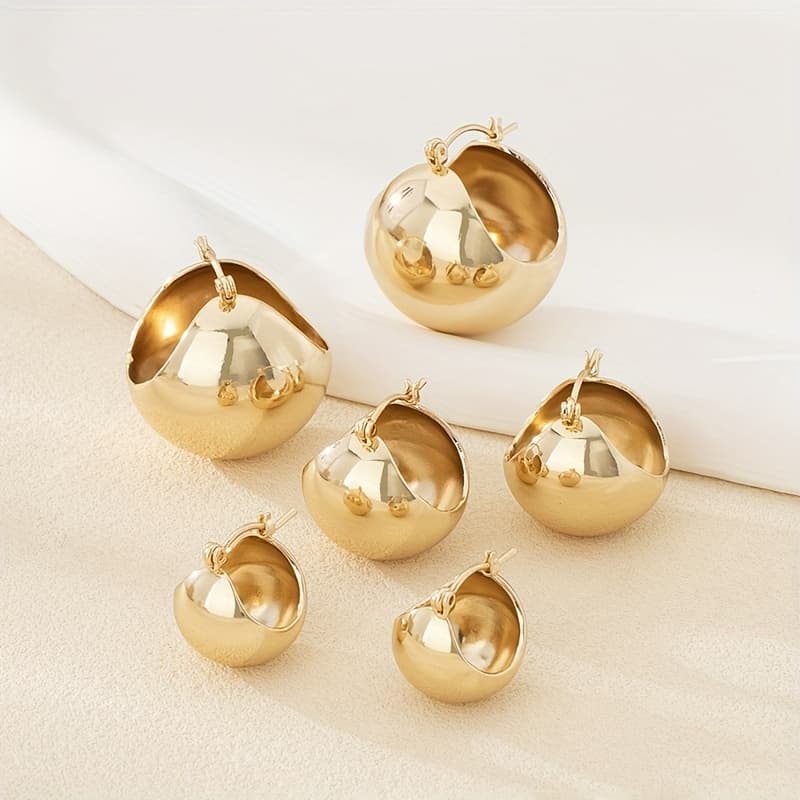 TEMU 3 Pairs Of Women's Fashion Hoop Earrings - Vintage Spherical Chubby Minimalist Commuter Earring Set