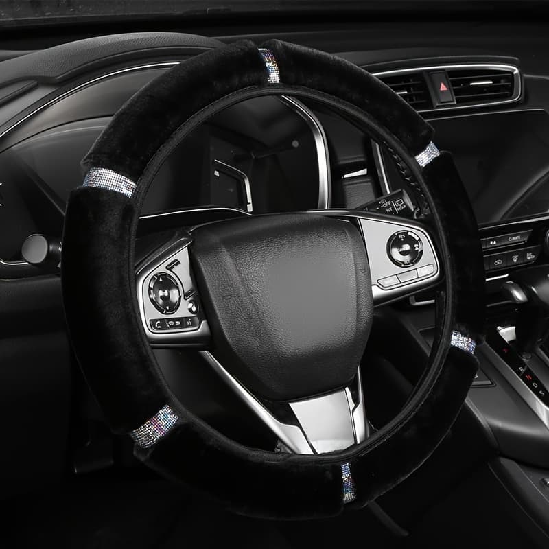 TEMU 15-inch Sparkling Sequin Plush Steering Wheel Cover For Women - No , Interior Accessory