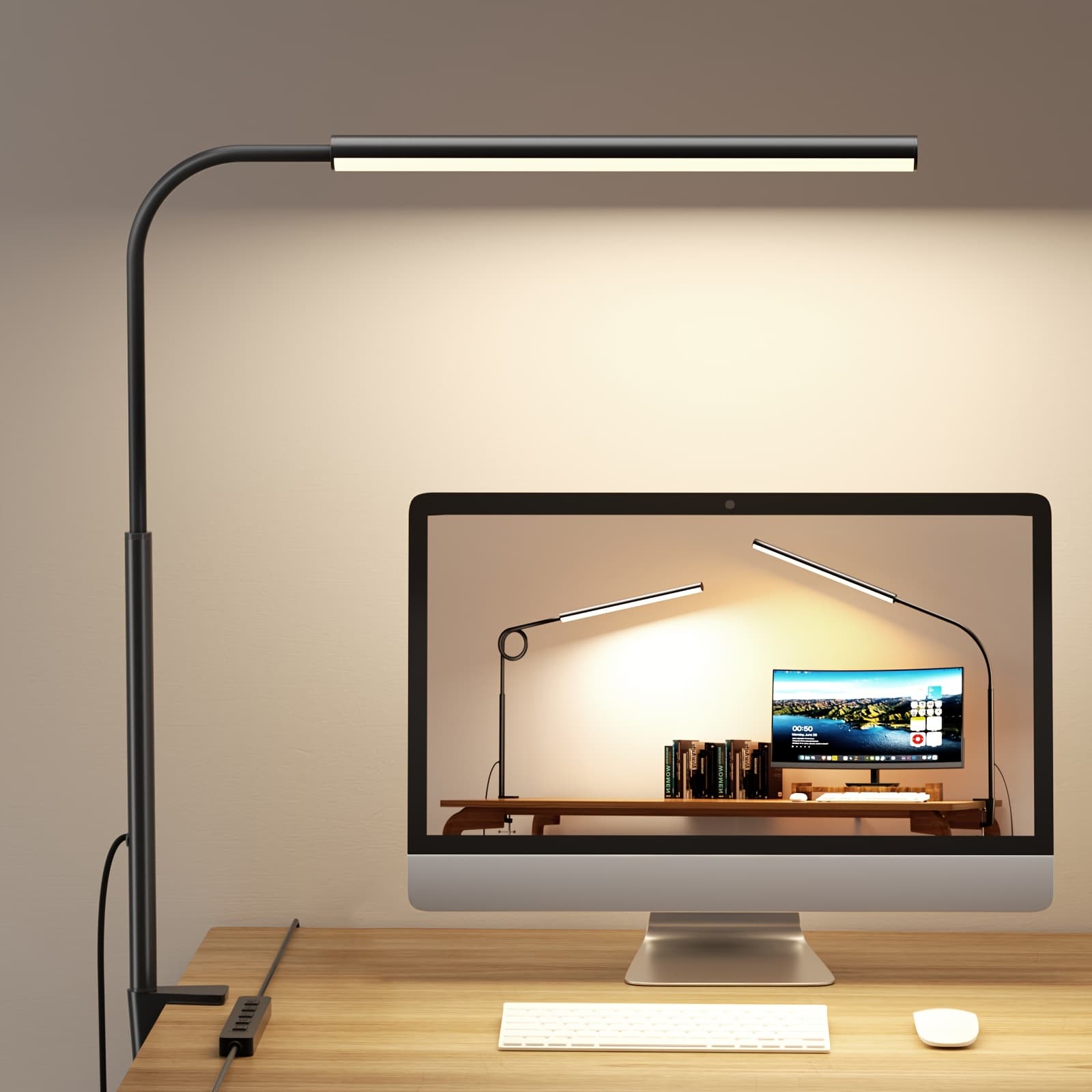 TEMU Professional Led Desk Lamp With Heavy Duty Clamp - 360° Adjustable Gooseneck, 5 Lighting & 10 Brightness Levels, Eye Relief For Home Office