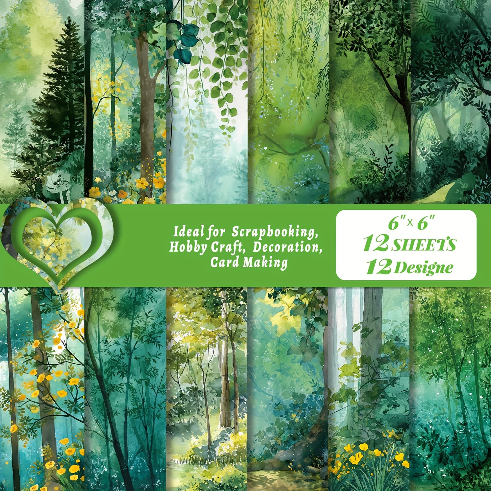 TEMU 12 Sheets/ Forest Oil Painting Theme Patterned Paper, 6in×6in Cardstock, Fresh Background Paper For Scrapbooking, Album, Diy Crafts, Paper Cutting, Decorative Paper, Card Making Material