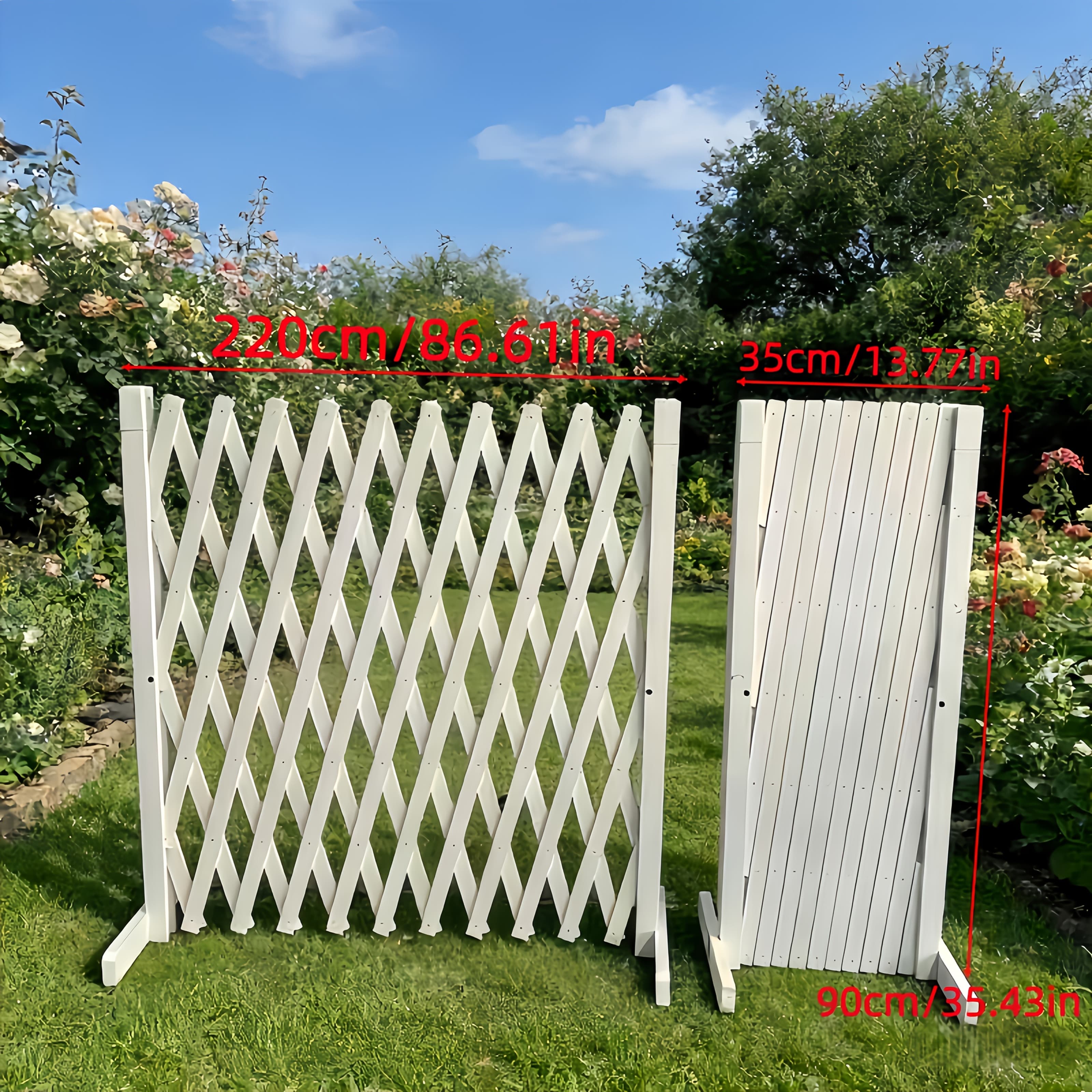 TEMU [3d] 2 Different Sizes Of White Wooden Garden Fences - Retractable Outdoor Privacy Screen, Plant Support, Flower Bed Partition - Weatherproof, Sturdy Ase, (small 70-200cm) (large 90-220cm)