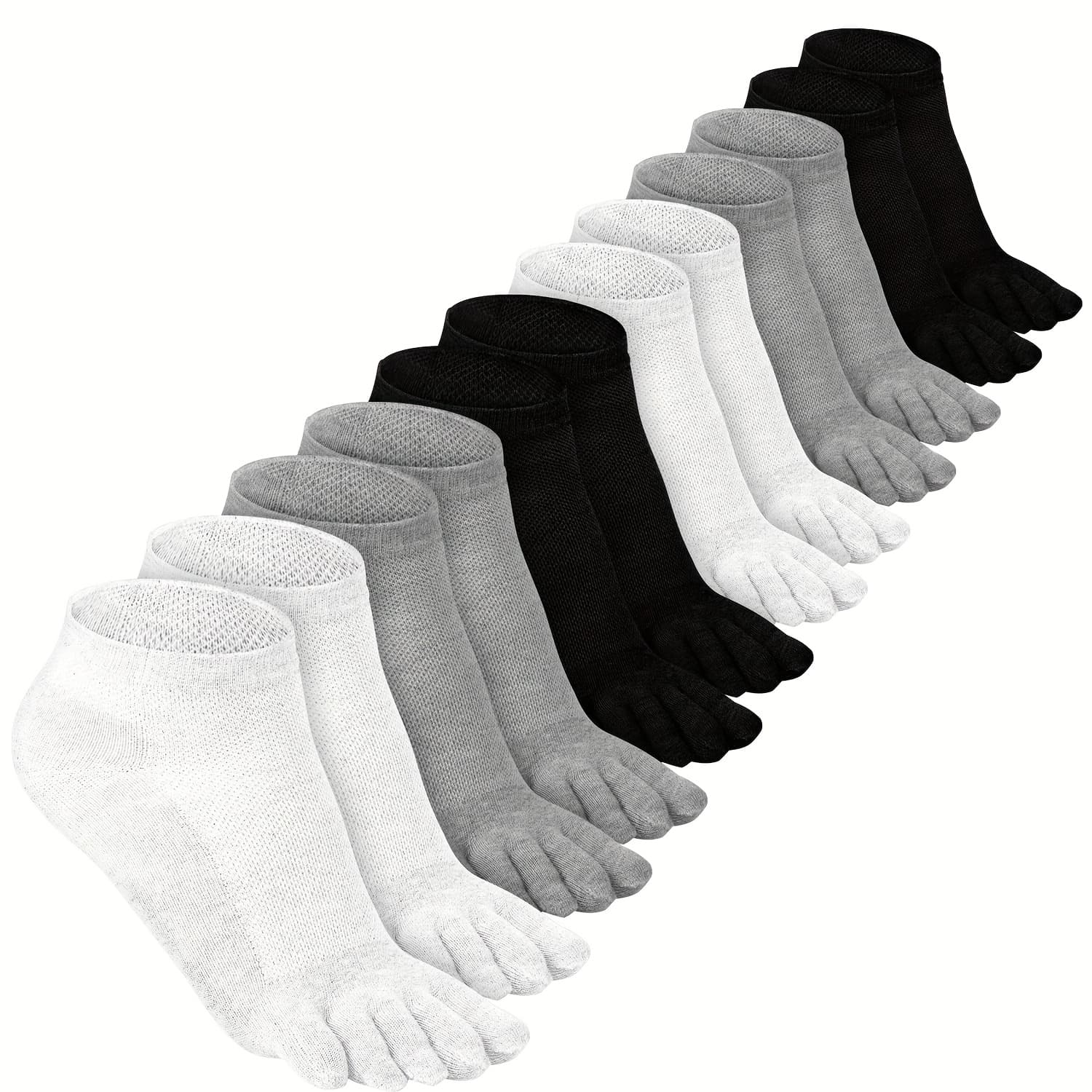 TEMU 6 Pairs Of Compression Ankle Low Cut Five-toe Socks For Women, Men, And, Ideal For Athletic Running ( In Black, White, Light Gray, Sizes 5-9)