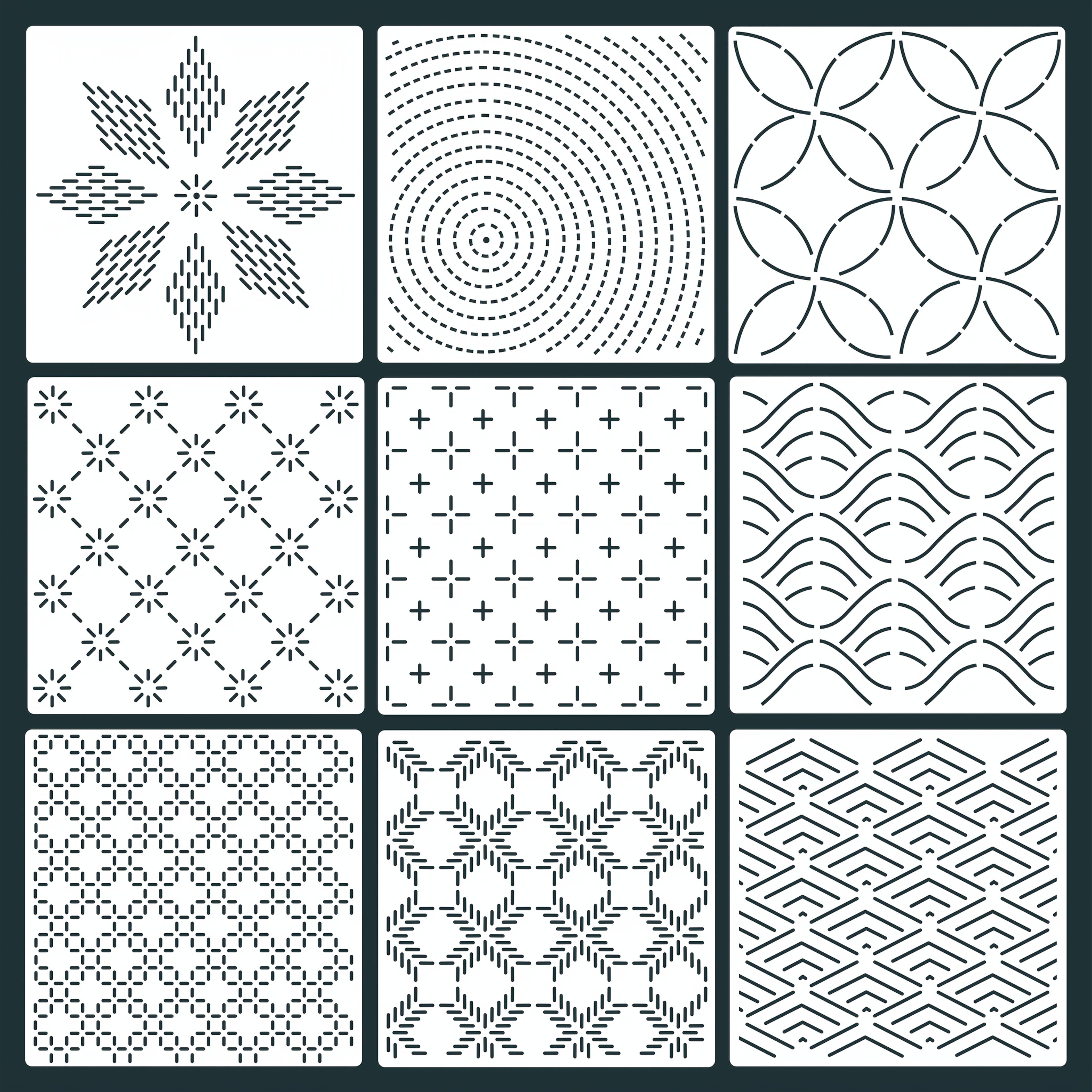 TEMU Reusable 5.9x5.9 Inches Embroidery Stencil Set - 9pcs Pattern Templates For Canvas Art, , Clothing, Coasters, Crafts, Wall Decor, And Home Decor