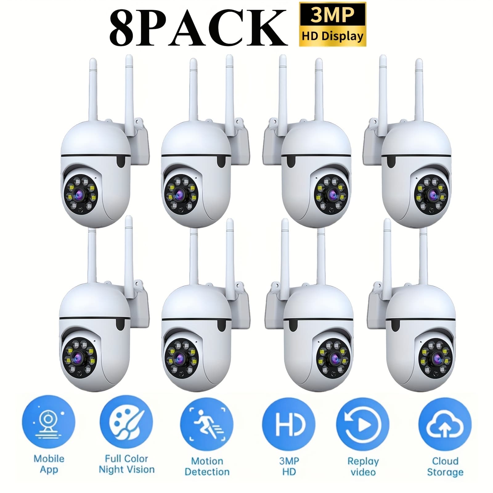 TEMU 8pcs Pet Camera, 1080p Home Camera Indoor, Dog Camera With Phone App, 2.4ghz/5ghz Wi-fi Dual Band Wireless Connection, Sound/motion Detection, Auto-tracking, Audio, 355° Pan 90° Tilt, Color Night