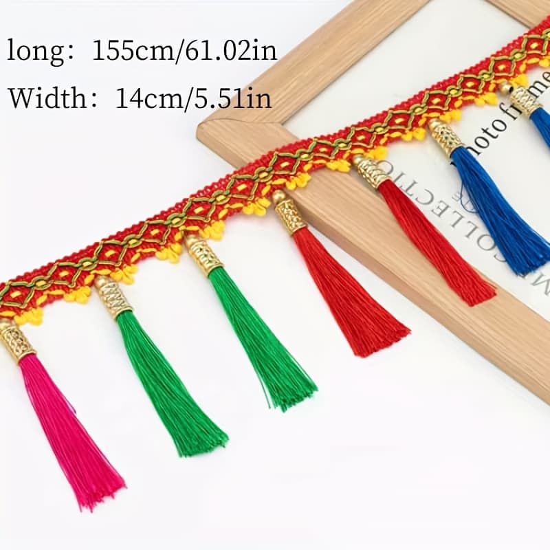TEMU The 155 Cm Ethnic-style Fringed Polyester Fabric Is For Curtain , Skirt Edges, And Clothing Design For Craft Enthusiasts; Resistant To Pilling And Easy To