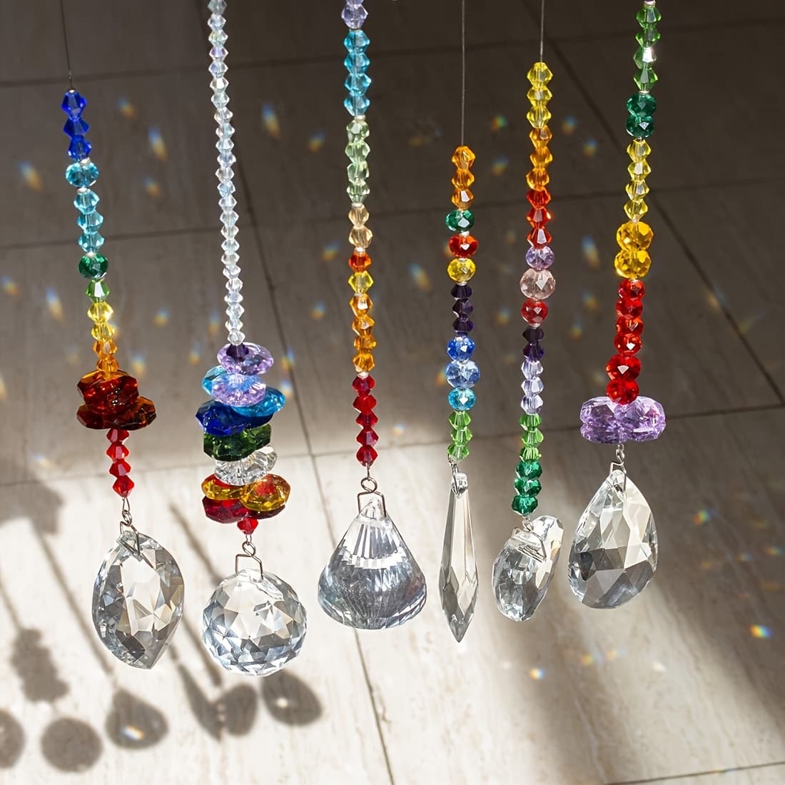 TEMU 6pcs Set Of Colored Crystal Glass Prism Pendants - Suitable For Home, Office And Garden Decor