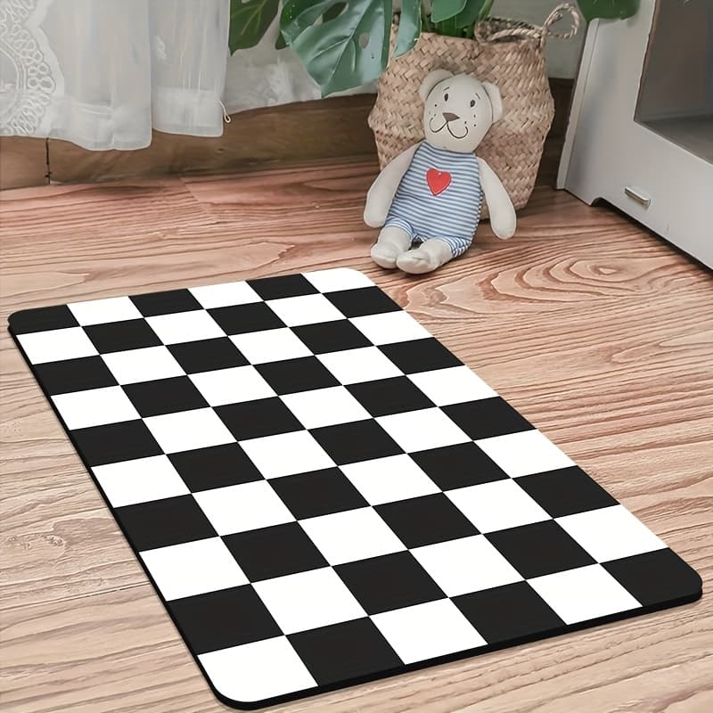 TEMU Chessboard Pattern Pet Feeding Mat - Absorbent Diatomaceous Earth Base, Non-slip, Ideal For Dogs And Cats, In Multiple Colors, Pet Accessories | Checkered Design | Diatomaceous Earth Mat