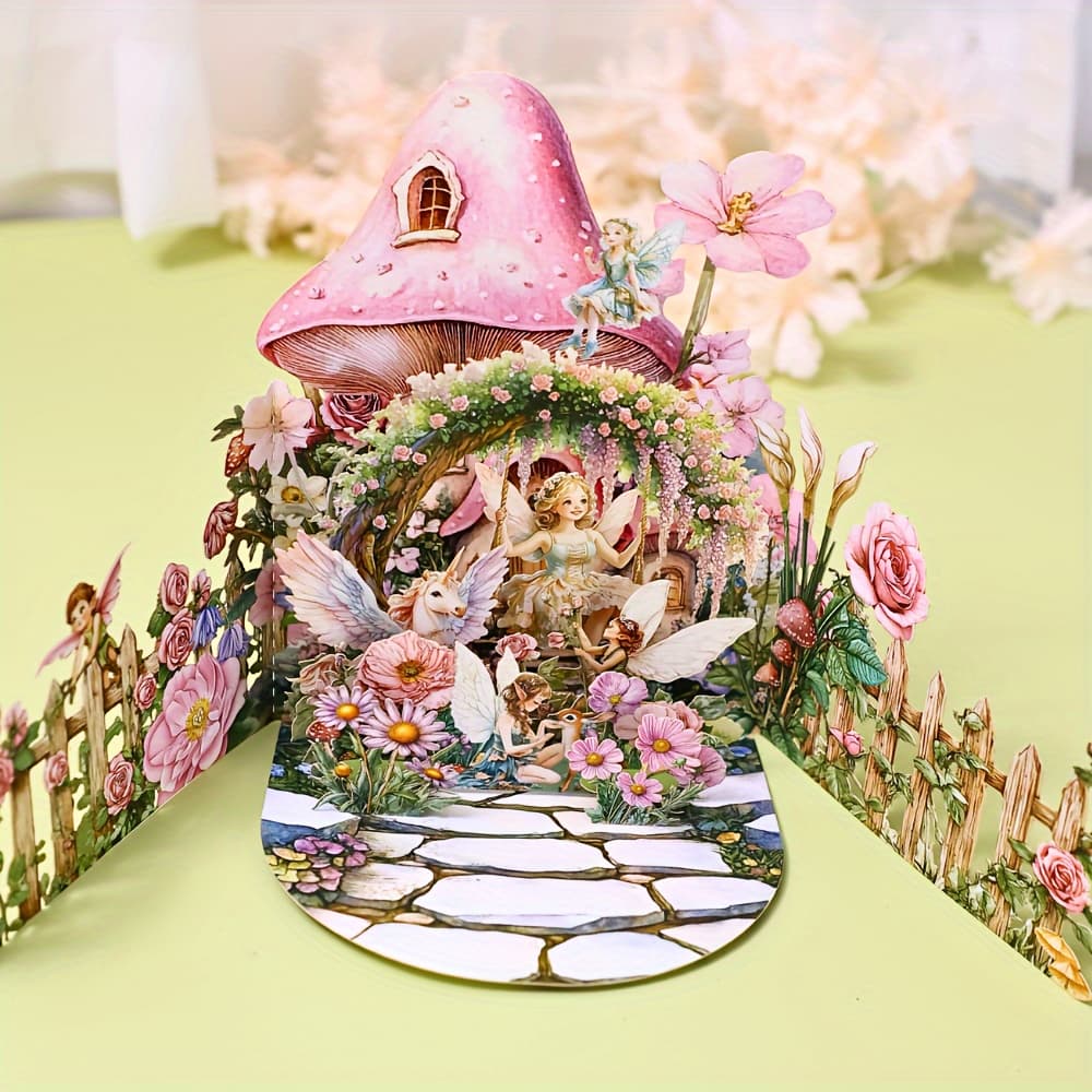TEMU 1pc Special 3d Garden Pop-up Card, Fairy Garden Happy Birthday Happy Valentine's Day Greeting Card With Note Card And Envelope