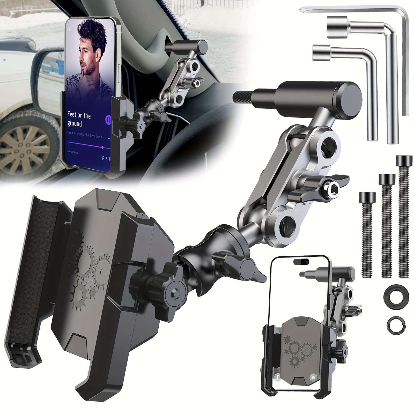 TEMU Car A-pillars Phone Mount, With 17mm Ball Head, 360° Rotation Aluminum Alloy Holder, Easy -on Installation, Durable Car Phone Holder Compatible With Car Model