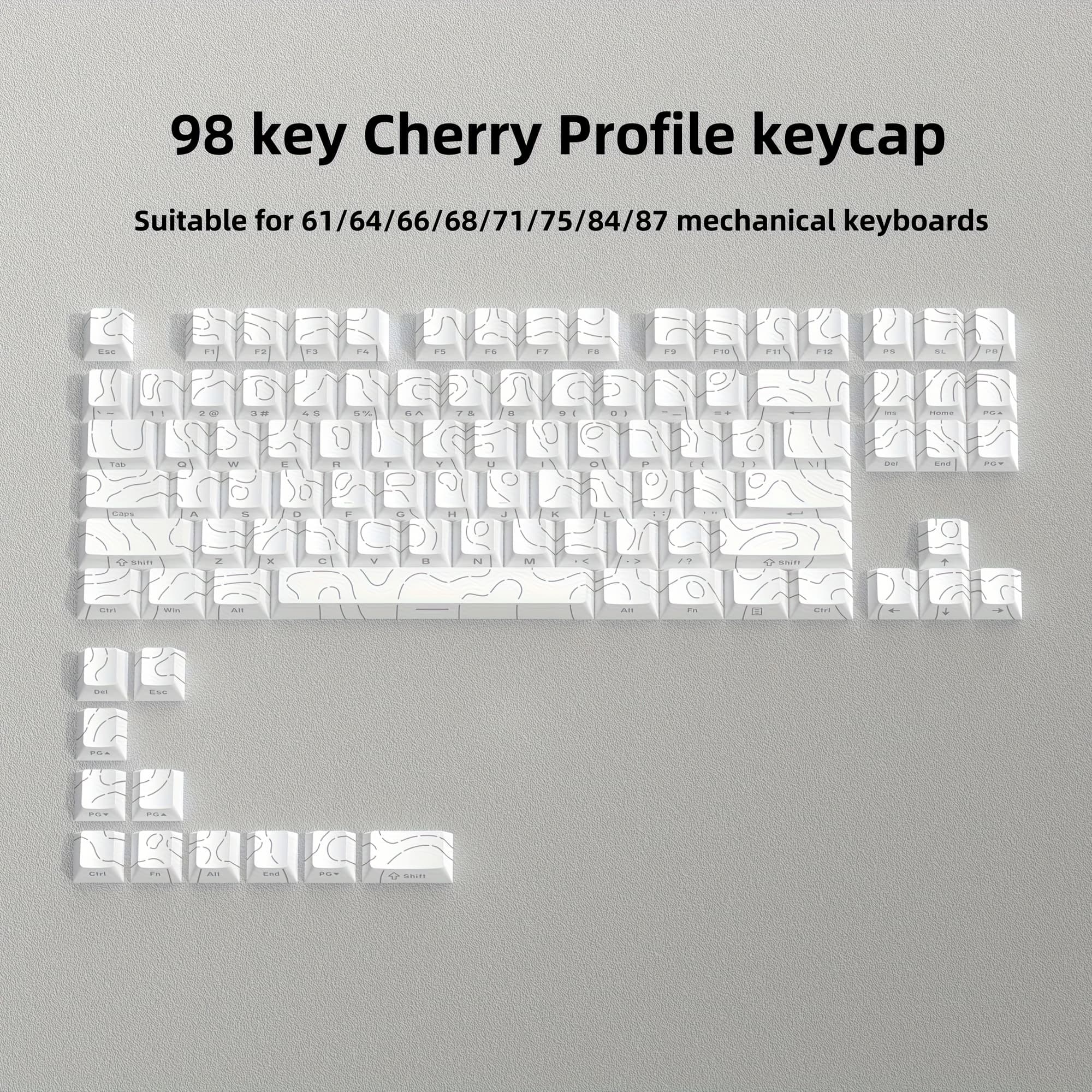 TEMU White Cracked Glow Keycap Set | Pbt+pc Material | Cherry Profile | Side-printed Durable | Compatible | Fits 61/64/68/75/84/87/98/104/108 Key | Wear-resistant | Smooth Typing Feel
