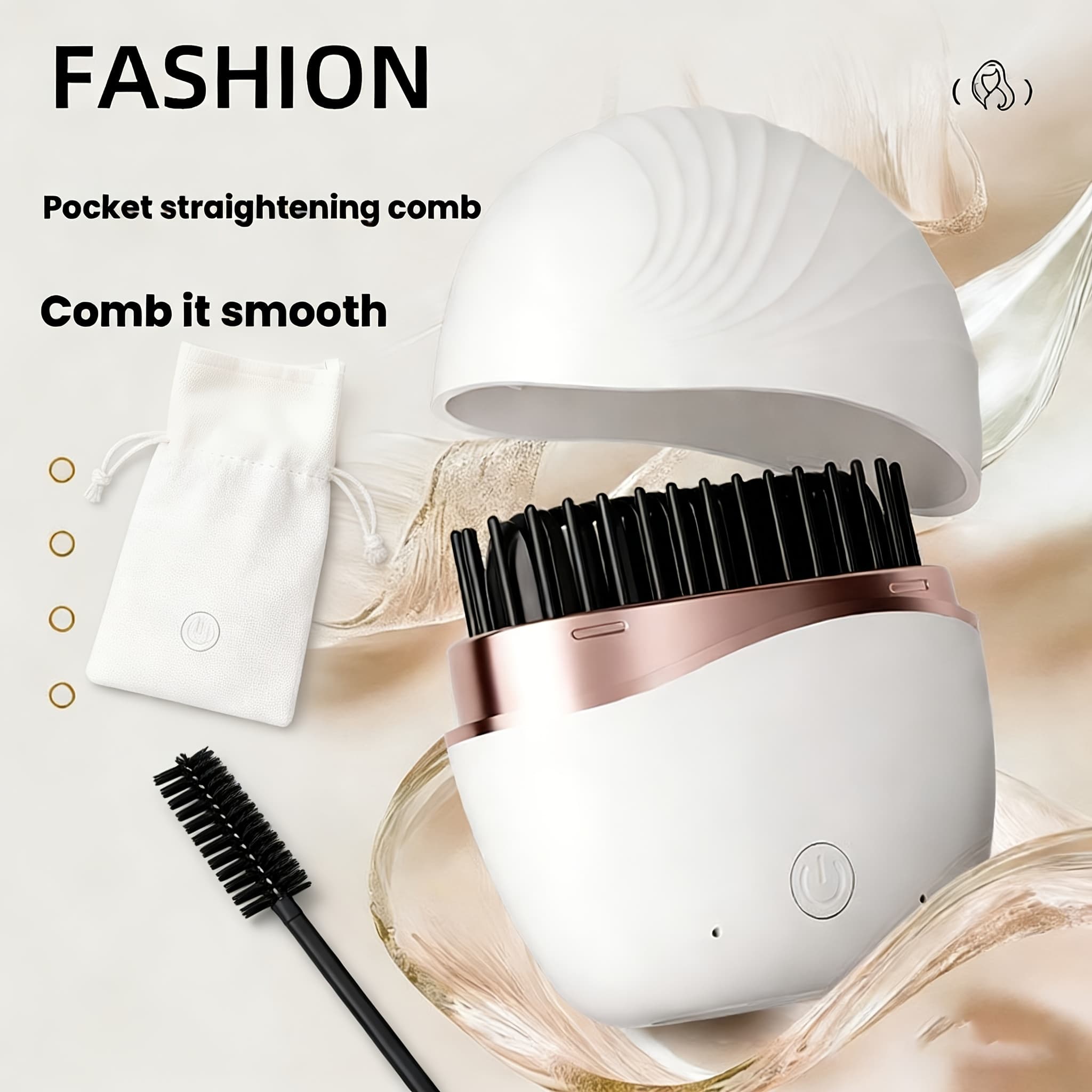 TEMU Mini Cordless Hair Straightener Comb - Rechargeable Usb- Portable Pocket-sized Hot Comb With Comb Tip For Bangs, Smoothing, Fast Styling For Straight Hair, Travel-friendly Hair