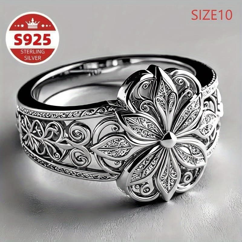 TEMU S925 Ring Latest Design Hollow Flower Pattern Suitable For Daily Wear Holiday Gift For Christmas And Valentine's Day