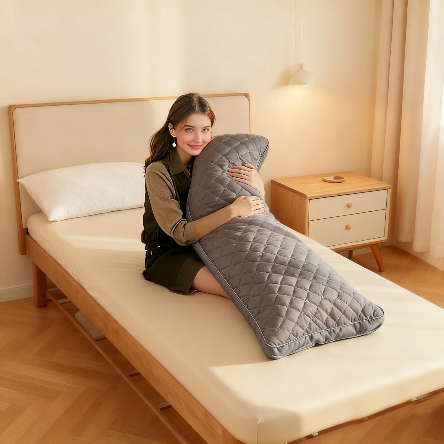 TEMU 1pc Body Pillow For Adults - Premium Grey Firm Support, Length Bed Pillow, Adjustable Positioning Pillow For Side Sleeping, Plush Cushion
