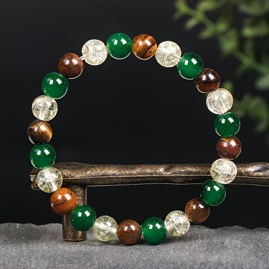 TEMU 1pc/ Wealth And Bracelet Natural Tiger Eye Stone Beads Handmade Bracelet Men Women Jewelry