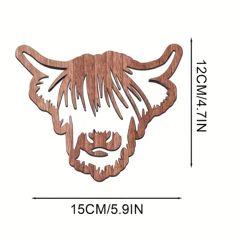 TEMU 2pcs Set Of Highland Cow Wooden Coasters, Hollow Heat-resistant Mats, Non-slip Desktop Insulators, Unique Design, , Home Essential, Wedding Party Decor