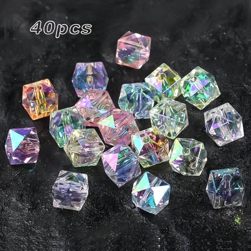 TEMU 40pcs Mixed Color 14mm Transparent Multi-section Diamond-shaped Beads Loose Beads Diy Bracelet Mobile Phone Chain Key Chain Decorative Bead Jewelry Materials