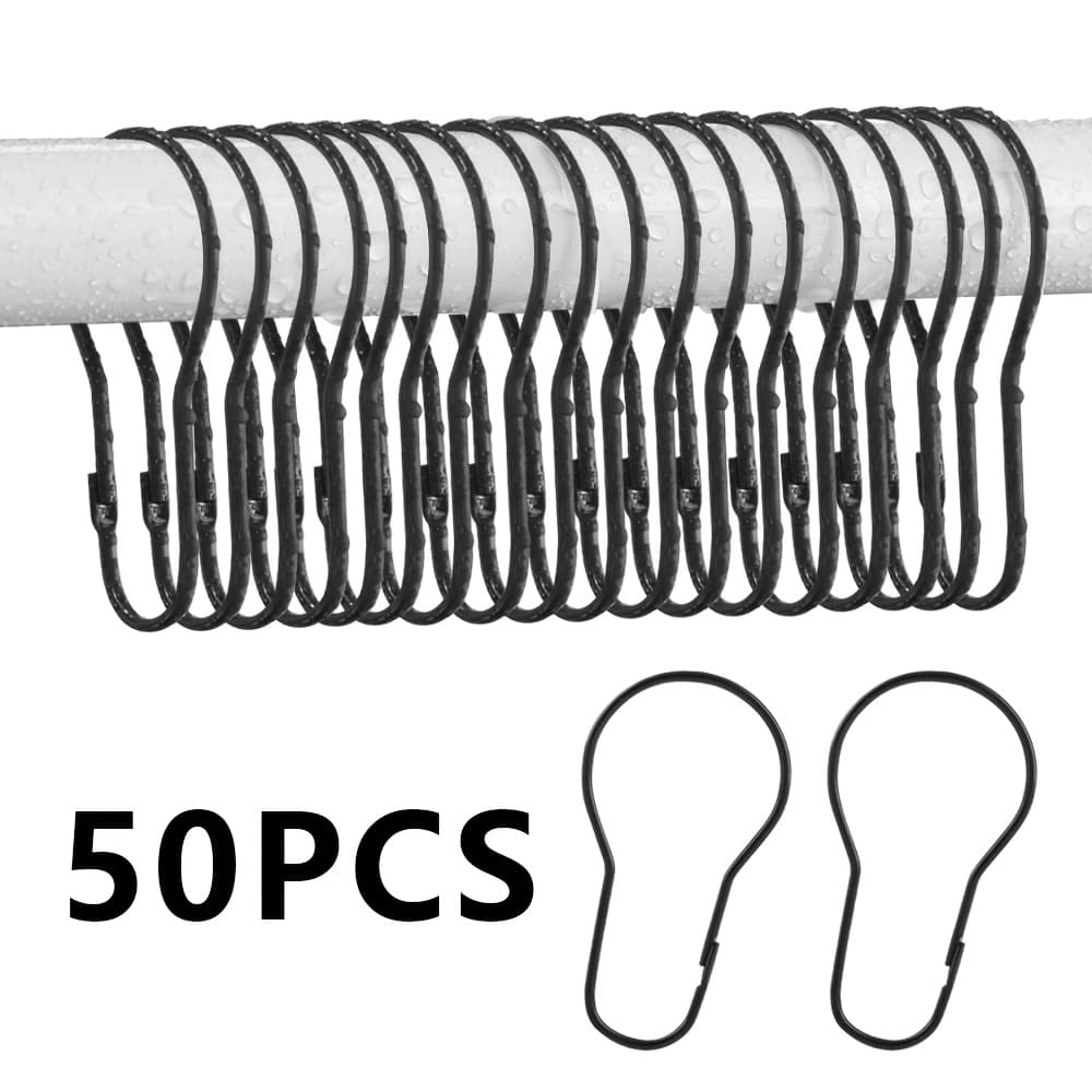 TEMU Set Of 50 Rust-resistant Shower Curtain Hooks, Metal Rings For Bathroom And Window Drapery Clamps (in Black Color)