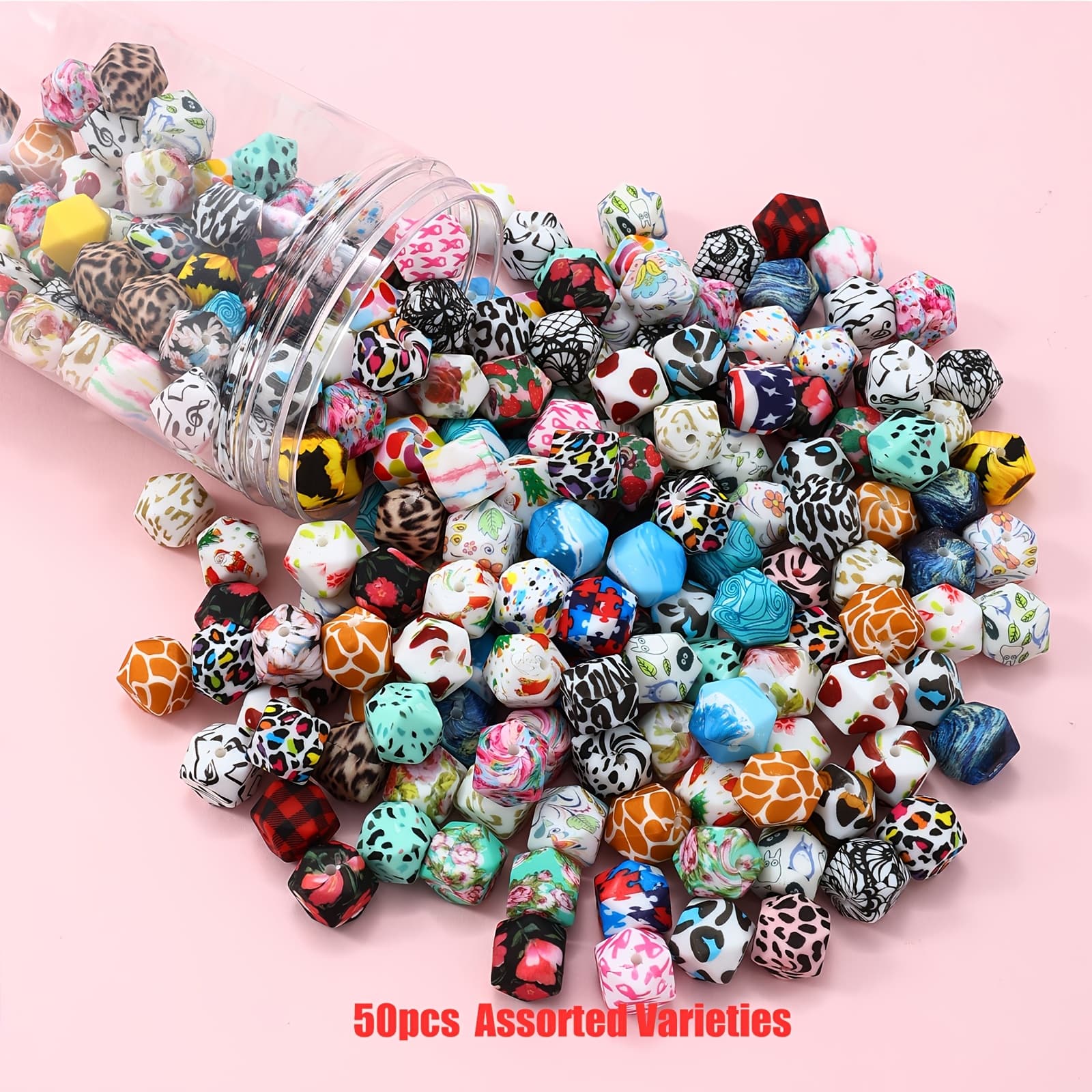 TEMU 50pcs/100pcs 14mm Hexagonal Silicone Set Multi-silicone Beads Loose Beads Jewelry Diy Creative Key Bag Chain Character Pen Decorative Bracelet Necklace Handmade Supplies