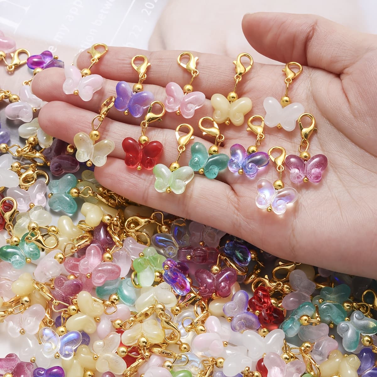 TEMU 20pcs Golden Glass Alloy Pendants With Lobster Clasps, Suitable For Craft Making, Diy Key Rings, And Keychain Accessories