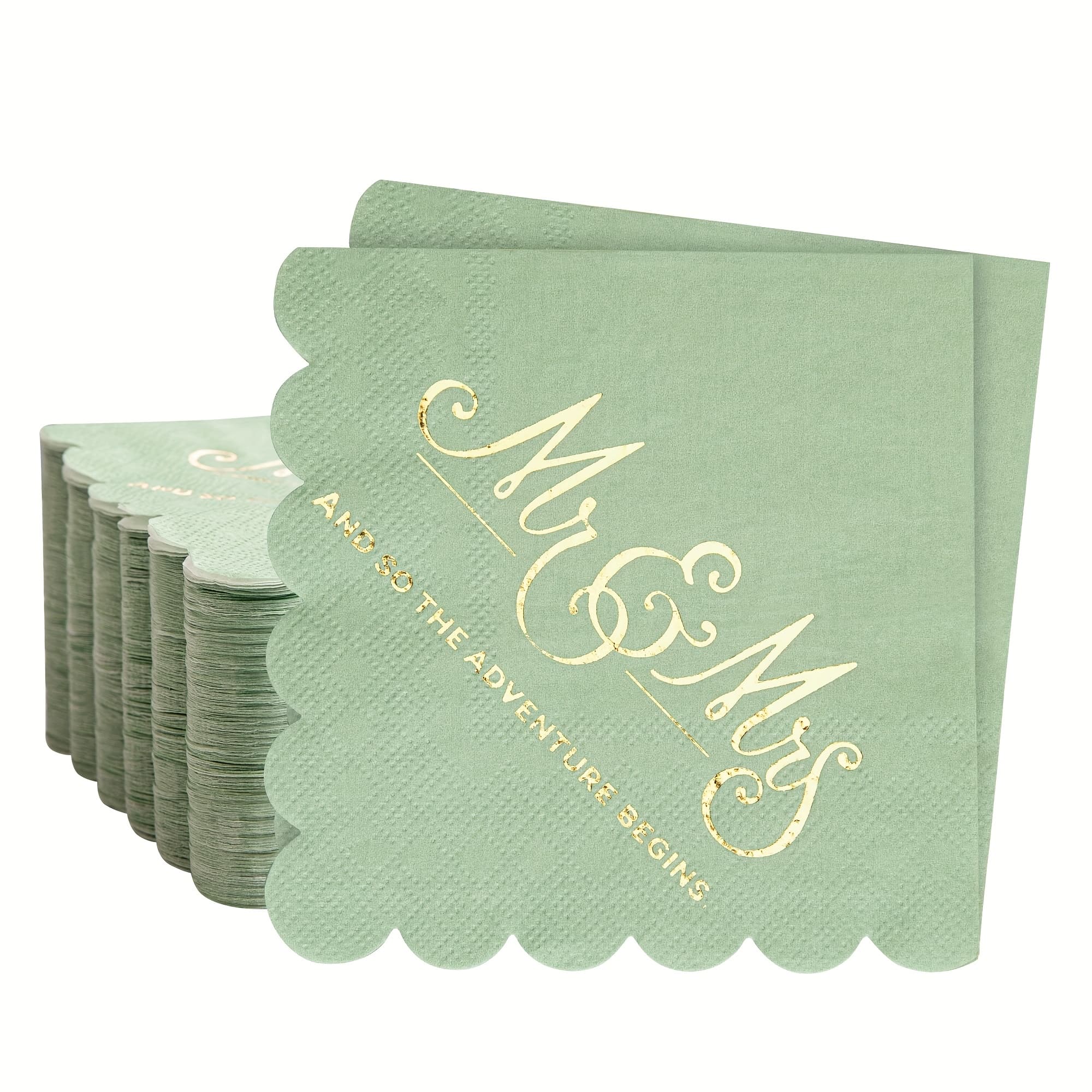 TEMU 100pcs Pack Elegant Wedding Napkins Disposable - Scalloped & Labels, 2-ply Paper Napkins Suitable For Wedding Dinner Party, For Wedding Party Favor Table Settings